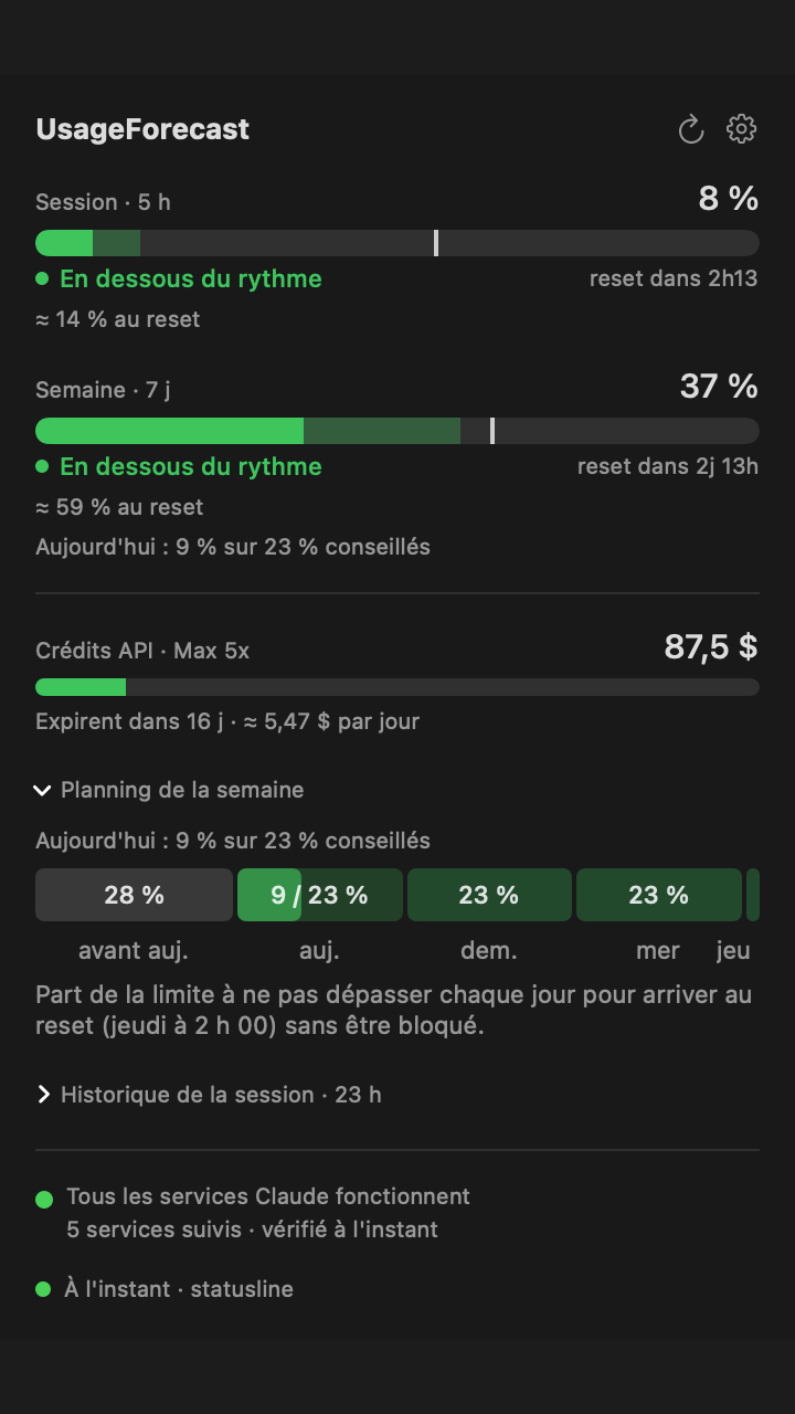Planning de la semaine avec le budget conseillé par jour